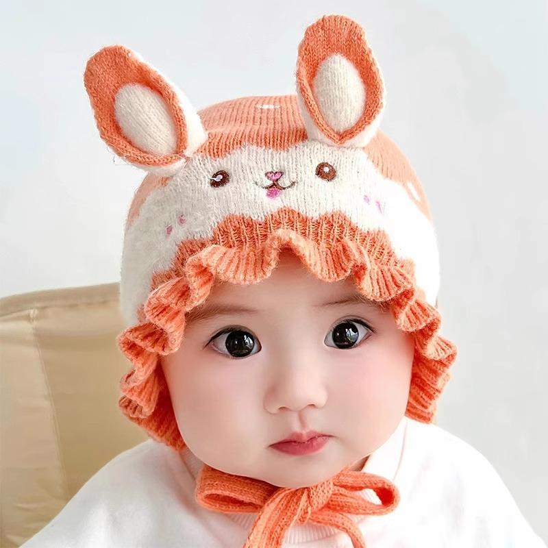 Mũ Dệt Kim Cho Em Bé Trẻ Sơ Sinh Thiết Kế Dễ Thương, Mềm Mại Và Ấm Áp, Có Bảo Vệ Tai, Mũ Nắp Ca-Pô, Cho Bé Trai Và Bé Gái Trẻ Mới Biết Đi, Mũ Len Đan Trơn, Thích Hợp Cho Em Bé ren màu hồng Kem 3