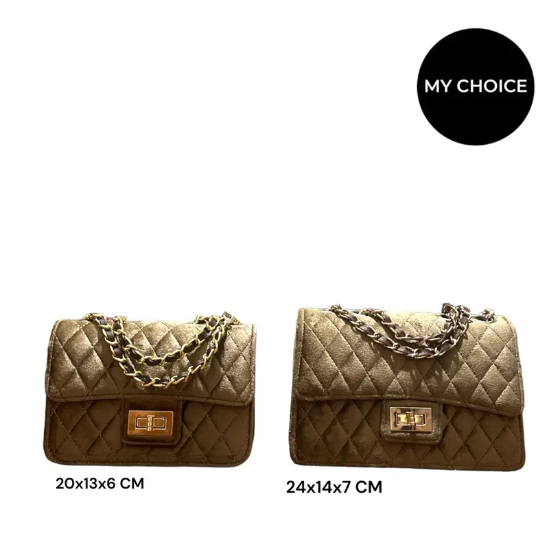 MYCHOICE SUEDEBAG Beludru RANTAI EMAS Tas Selempang Wanita/Shoulderbag  Rantai Perempuan/Tas Bag suede BLUDRU Hijau BESAR 24 CM