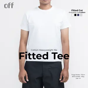 off - Fitted Tee Classic 245GSM 16s | T-Shirt Kaos Fit Cut Cotton Heavyweight in White Unisex Pria Wanita COD