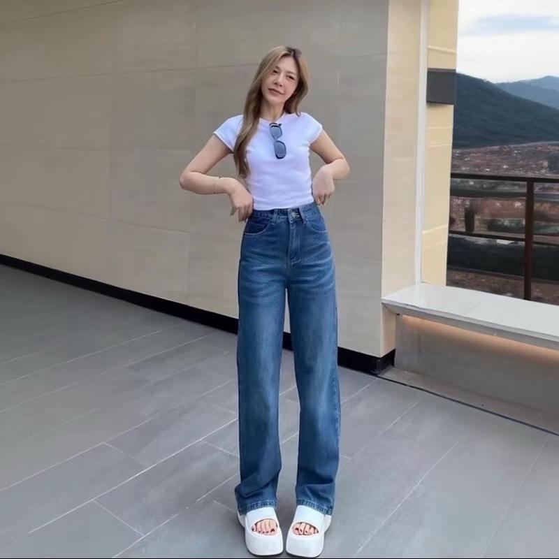 ￼COD amode Abu abu Retro High Waist New Celana Jeans Panjang Wanita 2