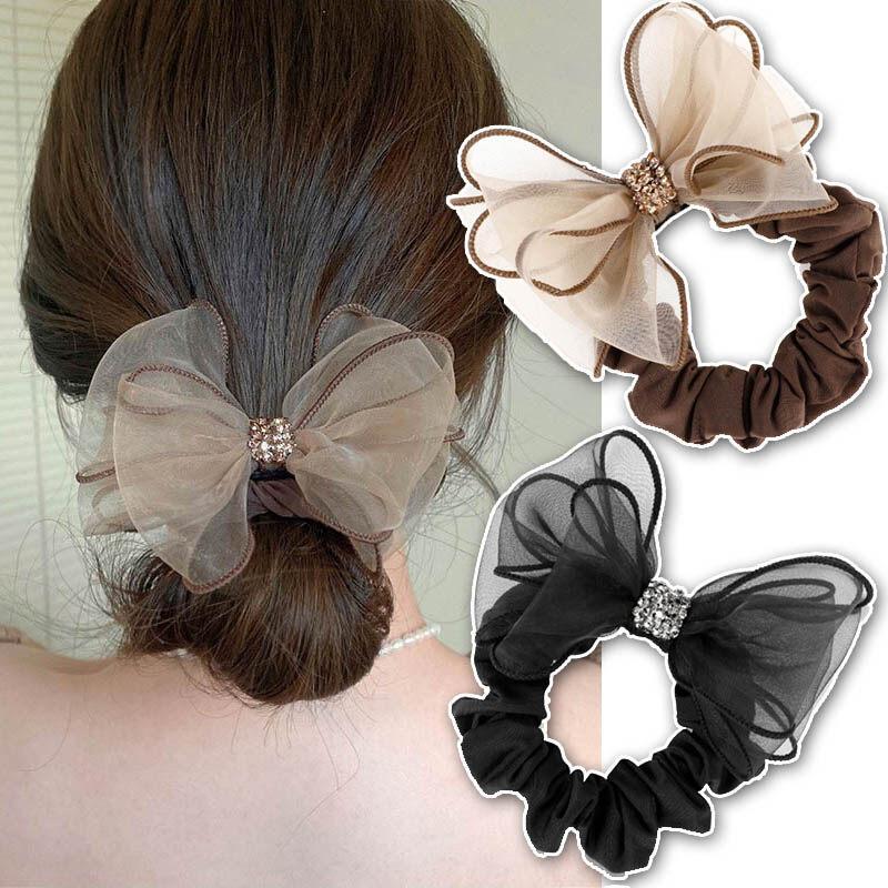 Product Introduction of Retro  Gauze Bow knot Hair Rope Elastic Rubber Band Elegant Ponytail Holder Scrunchies Accessories 1