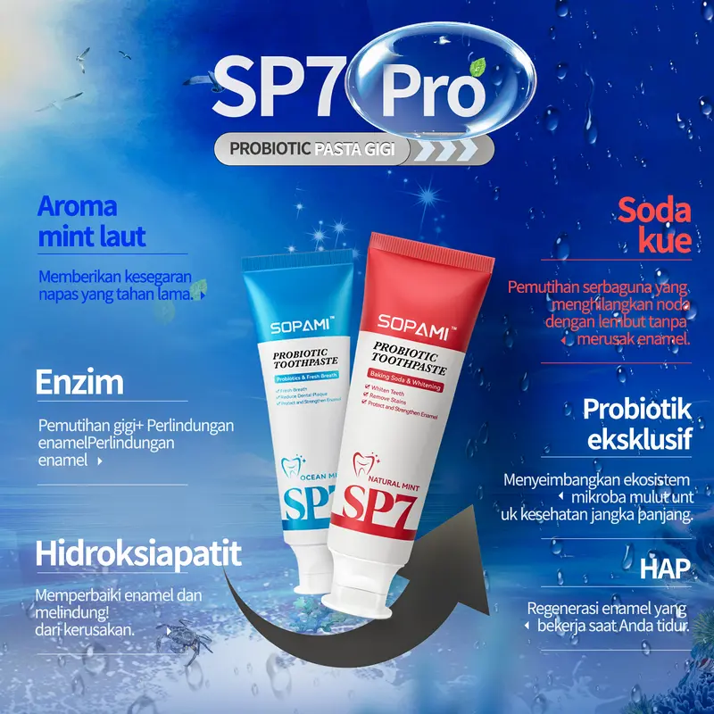 【Diskon Hingga 50%】SOPAMI SP7 Versi Upgrade – Pasta Gigi Pemutih dengan Baking Soda & Mint Alami | Menghilangkan Plak, Mencegah Gigi Berlubang, Merawat Gigi, Menyegarkan Napas | 360g 1