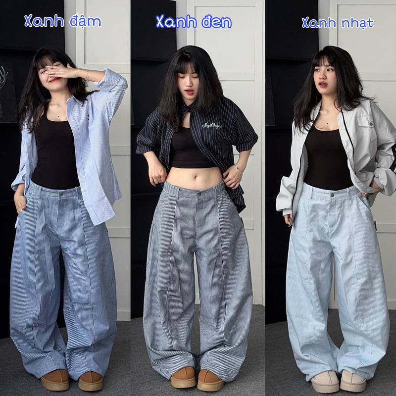 Quần dài KẺ SỌC KAKI SUMMER ống rộng màu ĐEN XANH HỒNG lưng chun dây rút vải kaki form suông nam nữ unisex Jaystoree