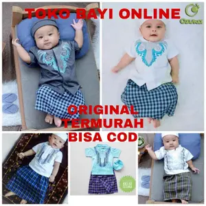 Baju koko bayi ozuka KEANU setelan sarung dan peci sarkoci akikah  0-6 bulan 6-12 bulan