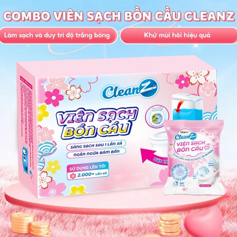 Combo 1 hộp 20 viên thả bồn cầu Cleanz giúp diệt khuẩn bám bồn cầu, viên thả thơm toilet hương đào tự nhiên tươi mát Làm Sạch vệ sinh