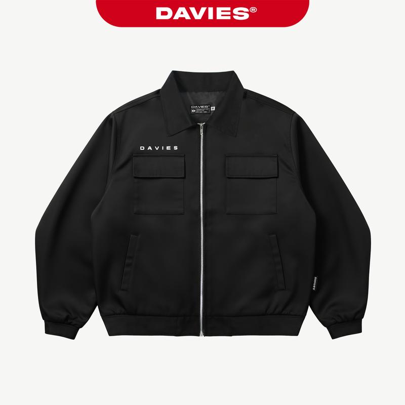  Áo khoác kaki form rộng dây kéo DAVIES túi hộp in chữ có lót dù màu đen Daviesism Classic SS22 Jacket | D30-AK6 