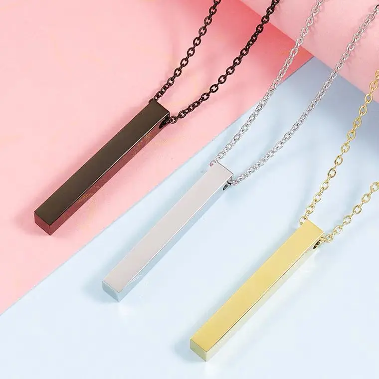 [Bayar di Tempat] Kalung Titanium Pria Model Balok Anti Karat Asli Gratis Ukir Nama 4