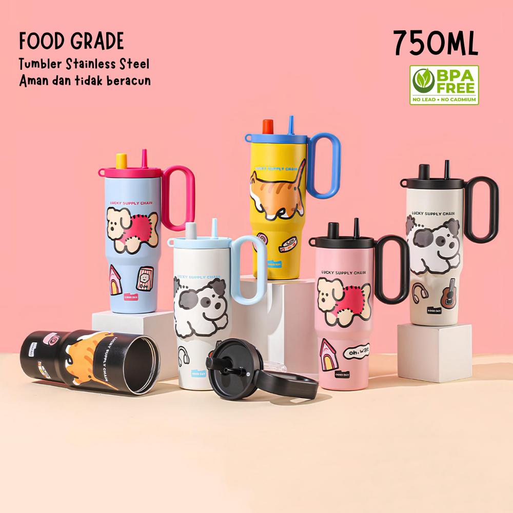G[EXCLUSIVE FENIHOME ] Funnycook Tumbler/Botol Minum Anak Lucu Stainless Steel SUS 316 Tahan Panas dan Dingin ukuran 750ml Dilengkapi stiker Karakter Lucu Kitchenware