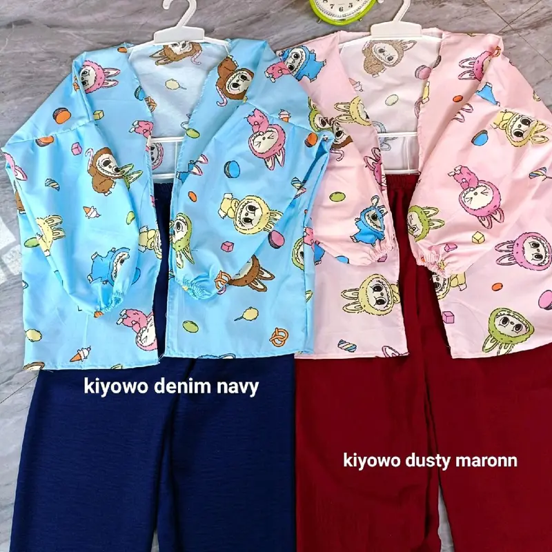 Setelan Kiyowo Anak Perempuan Lengan Panjang, Outer Katun Mikro dan Celana Kringkle Airflow - Ukuran M-L - Cowo 5