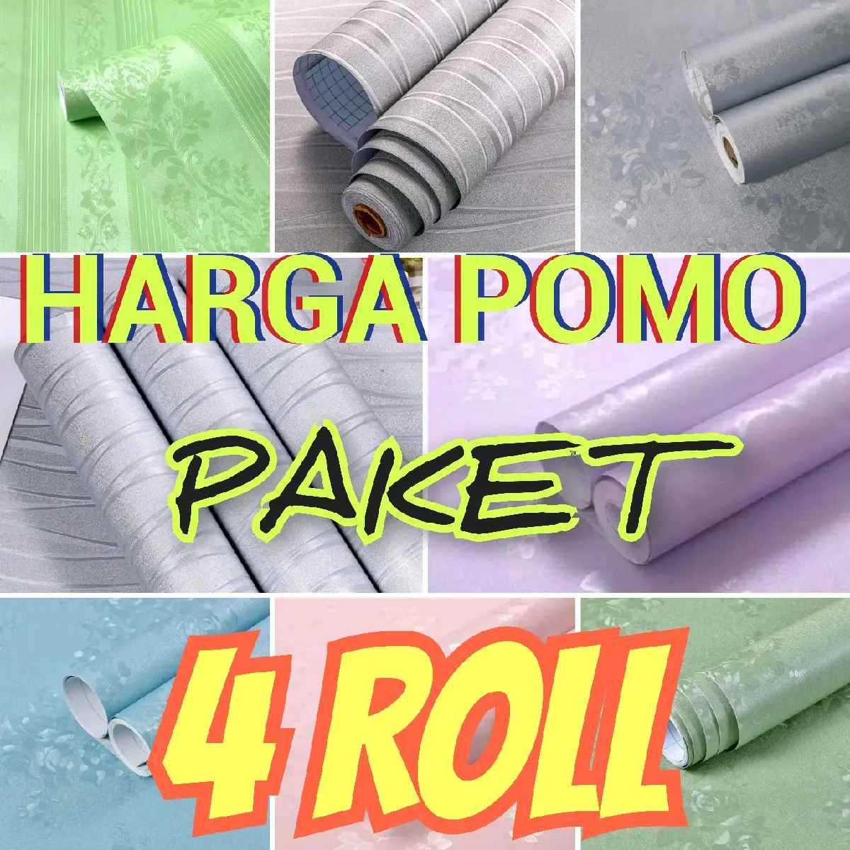 Promo Paket Hemat Sticker Roll Wallpaper Dinding Polos Emboss Bertekstur Salur Bunga 4 Roll Kertas PVC Mewah Ruang Tamu Kamar Tidur