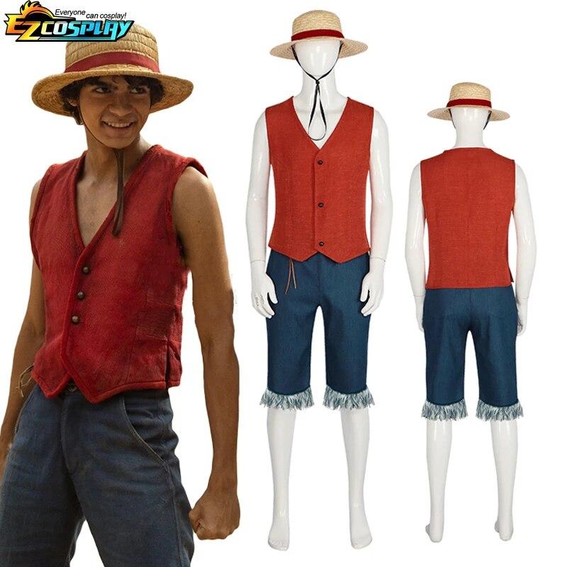 One Piece TV Series 2023 Monkey D. Luffy Vest Pants Hat Outfits Party Carnival Halloween Cosplay Costume 1