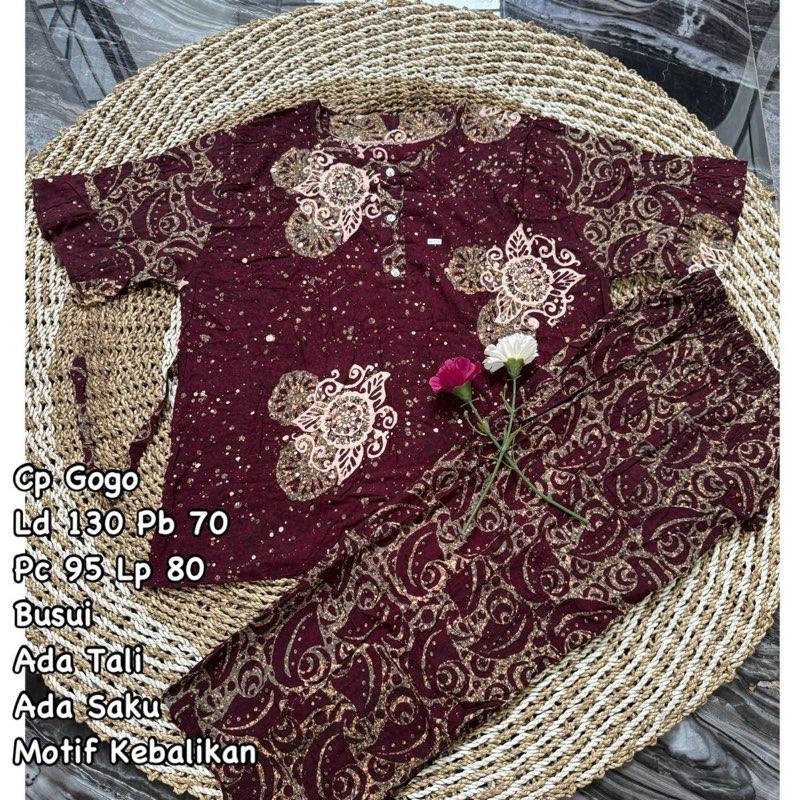 Setelan Cp Gogo Ld 130 Lengan Pendek Saqueena Batik Baju Busui Celana Kancing Motif Rayon Wanita Panjang Piyama Tidur 4