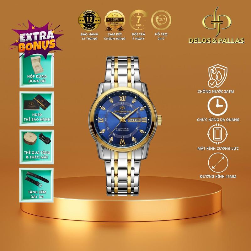 Thụy Sĩ DELOS & PALLAS - Đồng hồ thép S0055 – Thiết kế nhẹ , chống nước 3ATM, dạ quang, lớp mạ IP, dây thép không gỉ, phong cách doanh nhân, trưởng thành và điềm đạm SHOP VN-2