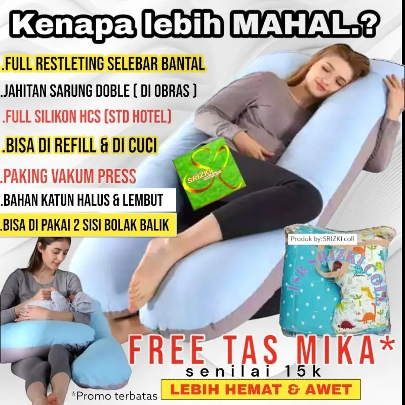 bestseller bantal hamil katun dgn RESLETING / FREE TAS/ maternity pillow / kasur tidur hamil bisa cod bayar di tempat ukuran 120x75 cm pakai resleting dgn harga promo ada jual bantal uk JUMBO 150x75cm di link lainnya