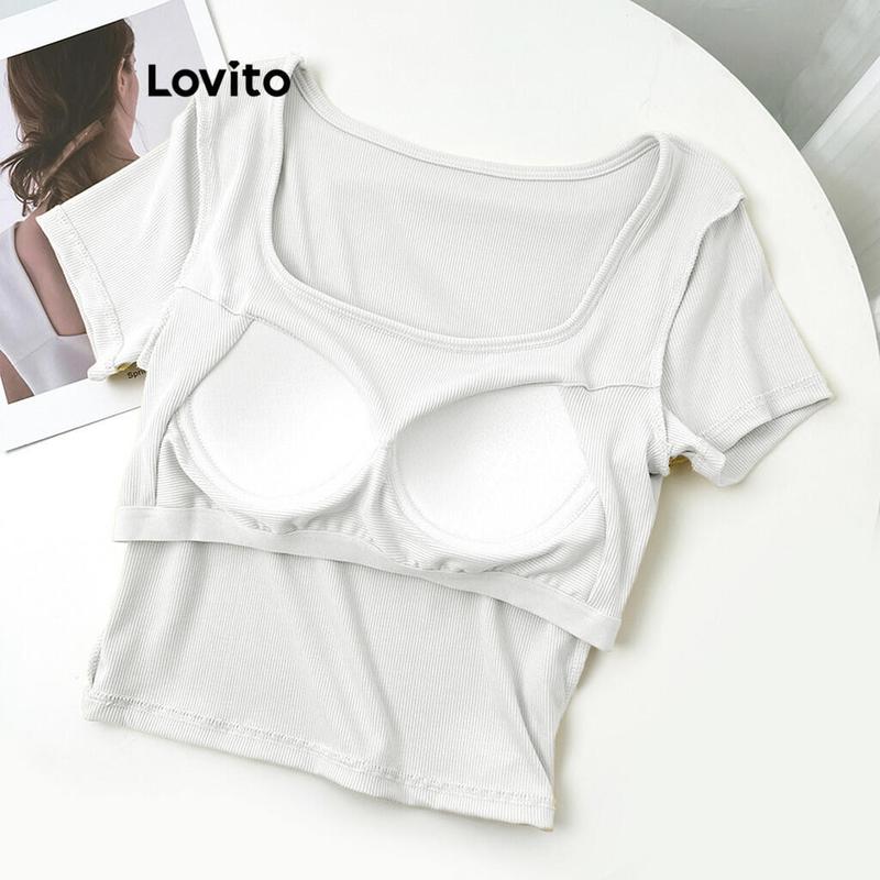 Lovito Casual Plain Basic T Shirt for Women LNE24089 Multi color Top Womenswear Lingerie Comfort Summer Tshirt Streetwear Minimalist Short Short Sleeve 4