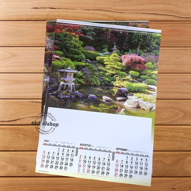 Kalender Tahun 2026 taman jepang triwulan AO 112 4 lembar 3 bulanan ukaran 38x54cm(terima castume cetak merek)