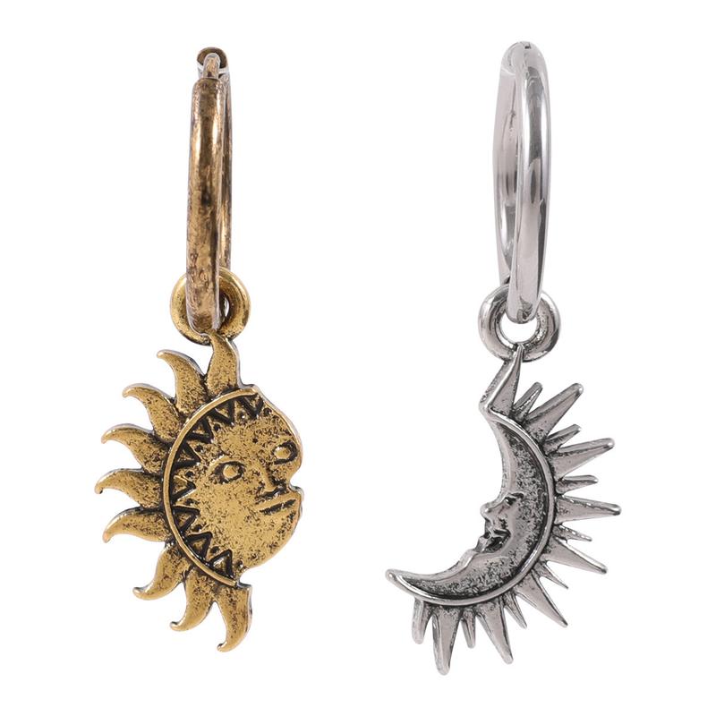 Sun and Moon Asymmetrical Necklace/Earrings Personality Creative Punk Hip-Hop Fashion Couple Jewelry Daily Wear