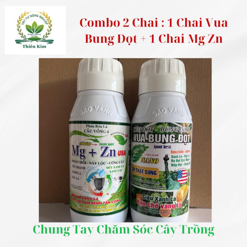 Combo 2 Chai Phân Bón Lá : 1 Chai Vua Bung Đọt USA 500ml + 1 Chai Mg Zn  Lá Dày Lá 500ml Hữu Cơ phân  bón trộn sẵn fast  x10 thuoc  saurieng p hân siêu 