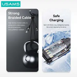 USAMS Kabel Data Type C 66W Fast Charging 6A 1.2M dengan Alloy Aluminium dan Lampu Warna-warni SJ636 Daya Cepat 66W Arus 6A Panjang 1.2M Bahan Aluminium Alloy Fitur Lampu Warna-warni