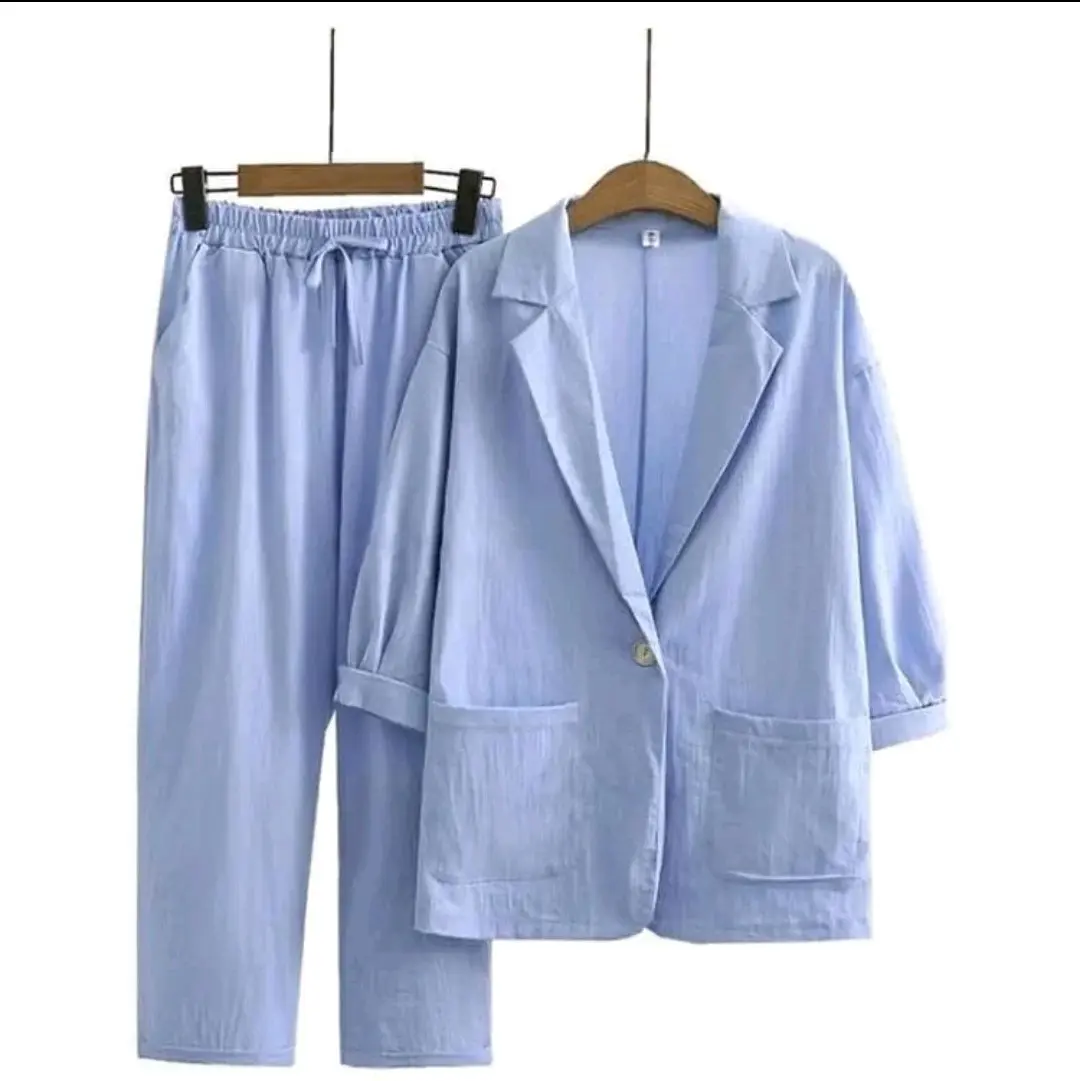 Set cardigan cringkel airflow/setelan blazer wanita dewasa kekinian Baju Celana Crinkle Karet Kulot one  set flowy