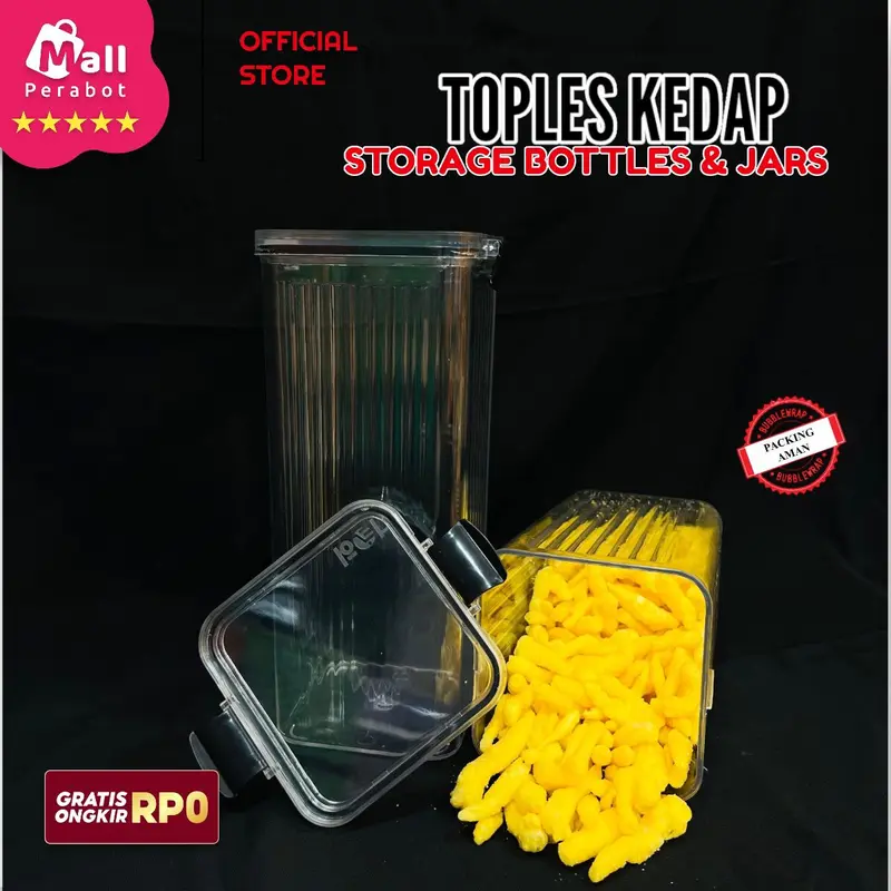 Mall Perabot | Toples Kedap Storage Bottle & Jars | Plastik Bening | Set Toples | Aesthetic | Toples Bumbu Dapur | Kotak Snack Kedap Udara Transparan 3
