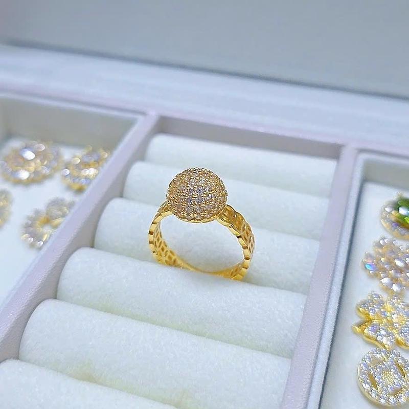  Nhẫn kim tiền mặt nửa cầu full đá có đóng mộc xịn chất Titan xi vàng bền màu hot 