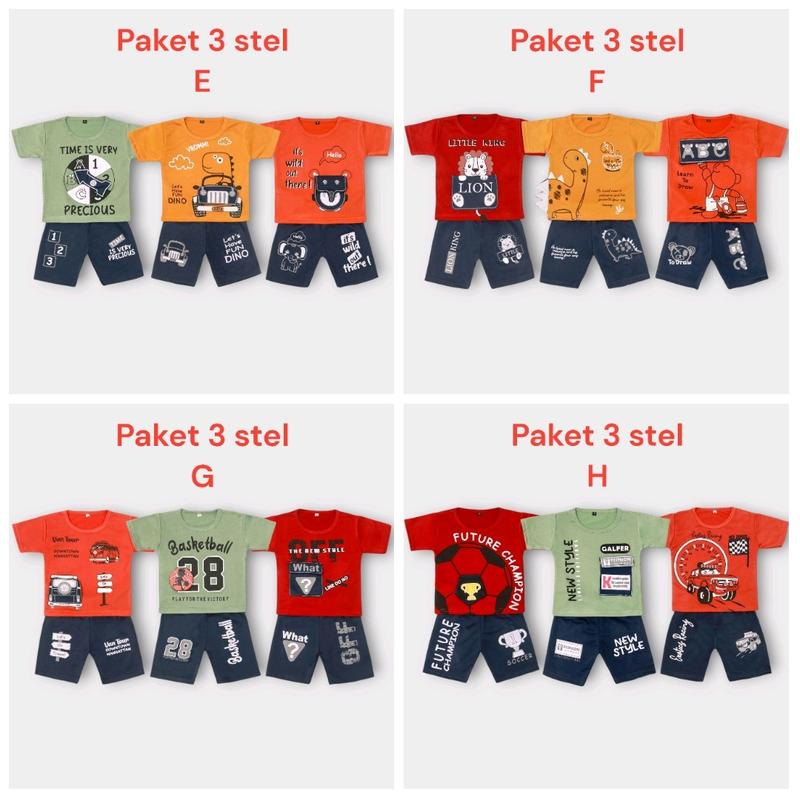 PAKET HEMAT 3 STEL / setelan anak cowok 1-4 tahun / setelan baju anak laki laki / kaos baju anak laki 5