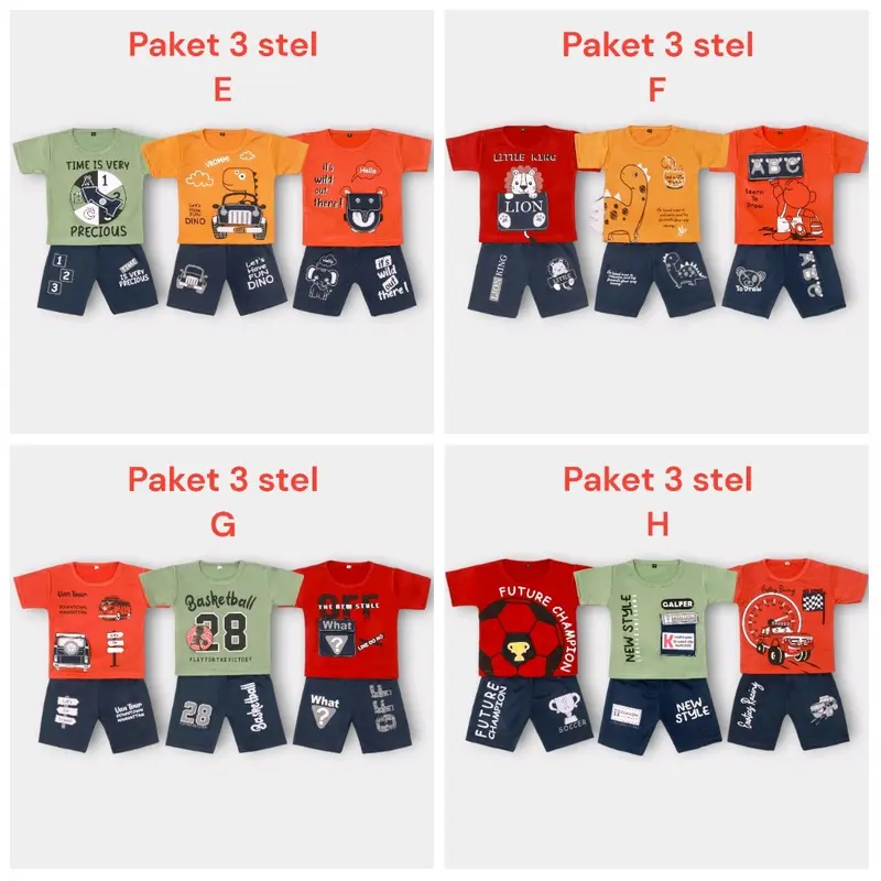 PAKET HEMAT 3 STEL / setelan anak cowok 1-4 tahun / setelan baju anak laki laki / kaos baju anak laki 4