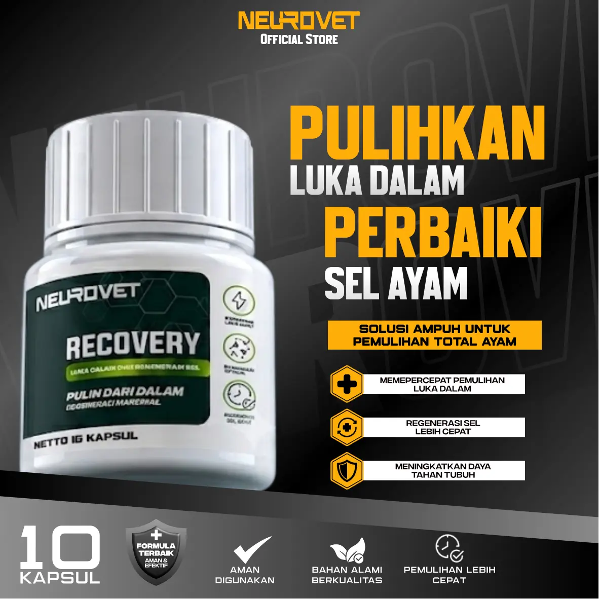 NEUROVET Recovery Kapsul – Pemulihan Luka Dalam & Regenerasi Sel Ayam