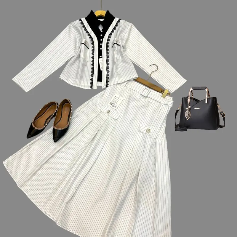 one set moana  salur baju rok setelan wanita muslim lengan panjang mewah premium korean style Dewasa Remaja (free belt) Casual Katun Casual Dress Simple 3