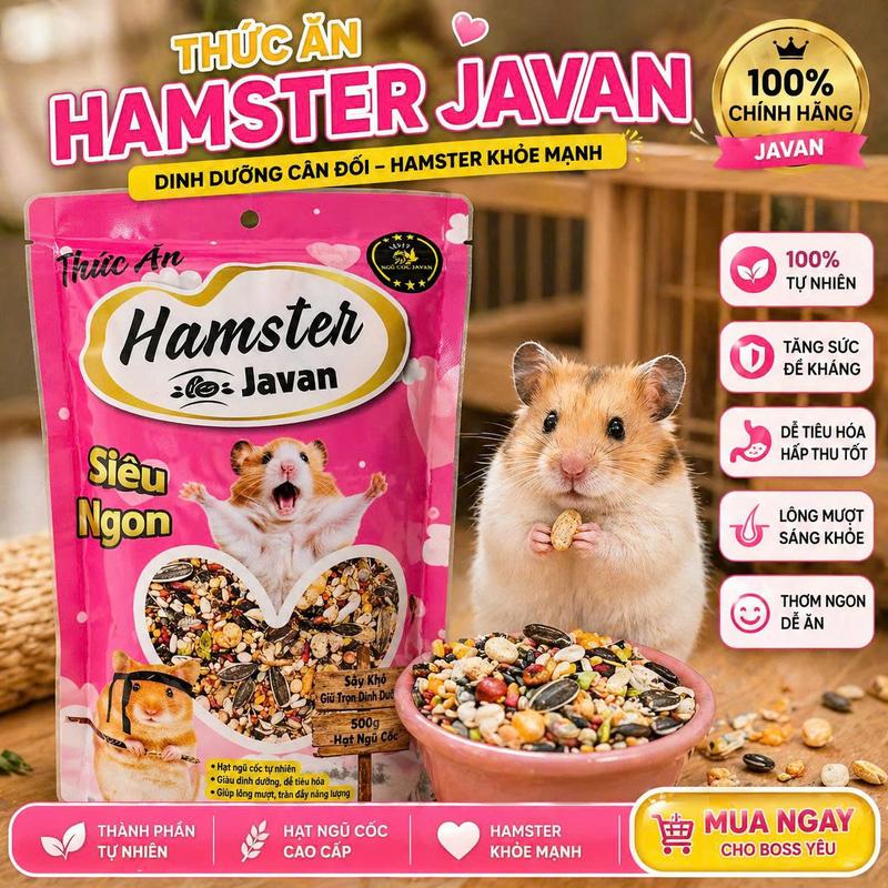 Thức ăn hamster JAVAN 500g, hạt trộn ngũ cốc, sâu sấy, trái cây sấy, đầy đủ các loại cho hamster siêu ngon