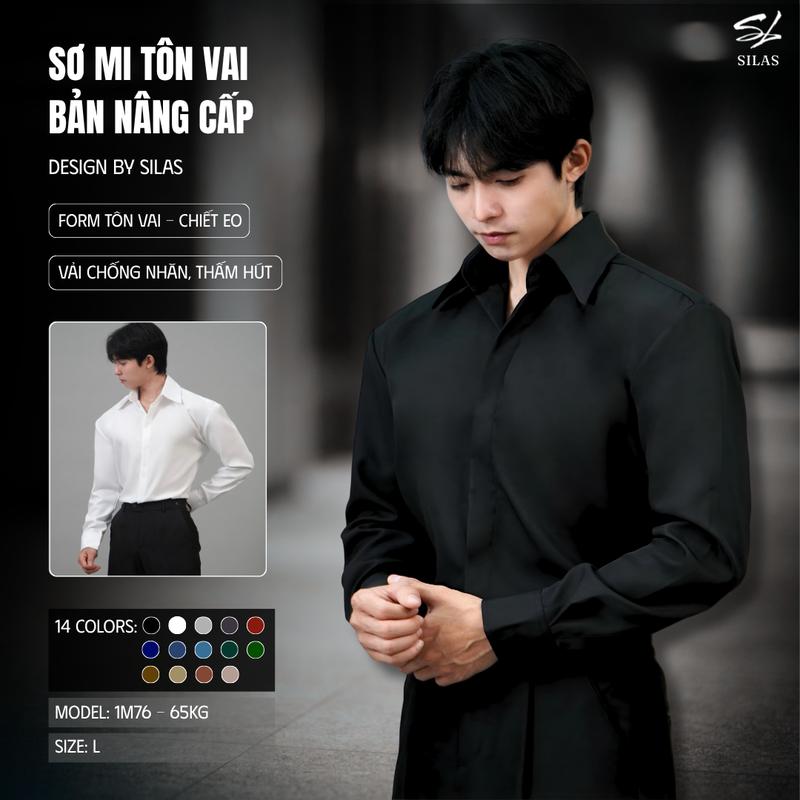 (Bản Nâng Cấp 14 Màu) Áo Sơ Mi SILAS Trơn Ver2 SILAS Trơn Cotton Chéo Nam Giấu Cúc Thoáng Mát Chiết Eo Tôn Vai - ASL2