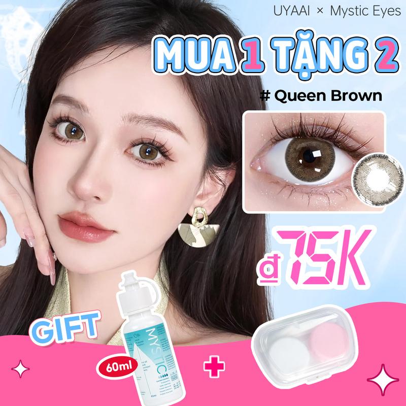   mua 1 tặng 2  Kính áp tròng Mysticeyes 0 độ DIA 14.0-5mm; 1 cặp lens + 1 nước ngâm lens 60ml + 1 khay đựng lens 