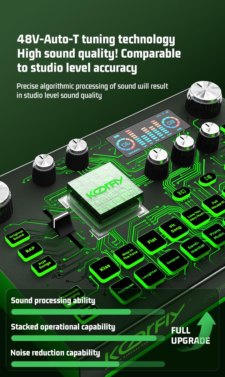Product Introduction of koorfly-KF01 sound card ZX320 mic set Audio Bluetooth External Peralatan Bernyanyi atau siaran langsung dengan headphones dan microphone 46
