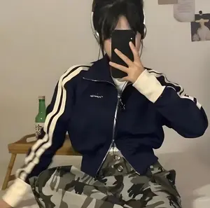 MESSAGE CROOPE HOODIE ZIPER SWEATER | SWEATER CROPE TOP WANITA Zipper Atasan Fleece Baju Oversize Crewneck Casual Tebal