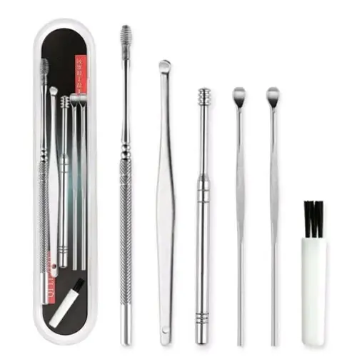 Alat Pembersih Telinga Set 6 Pcs Korek Kuping Stainless Steel Ear Wax + Kuas 2