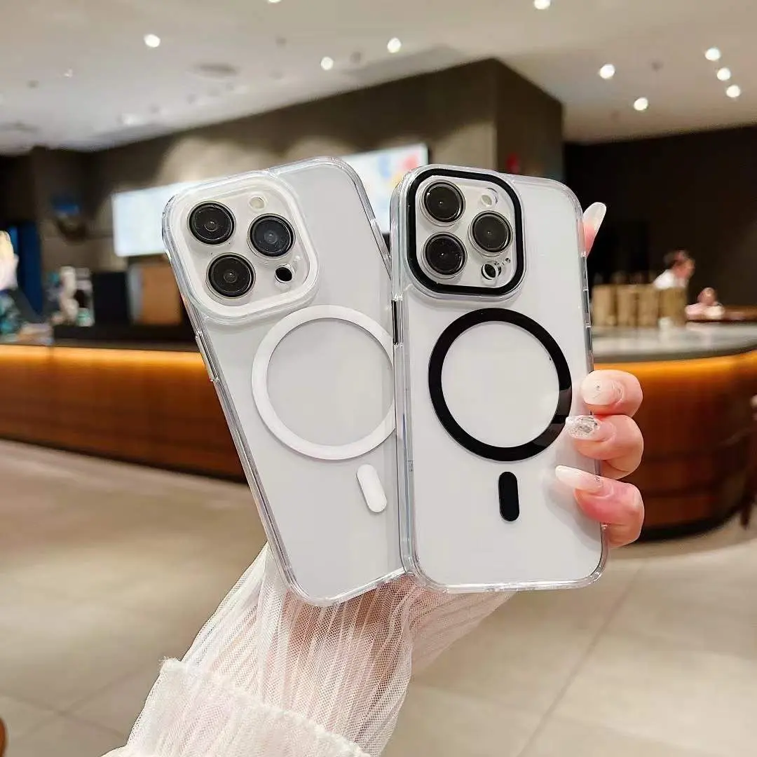 PREMIUM COLORED CASE CLEAR MAGSAFE MAGNETIC + LENSA PELINDUNG CAMERA FOR 11 12 13 14 15 PROMAX