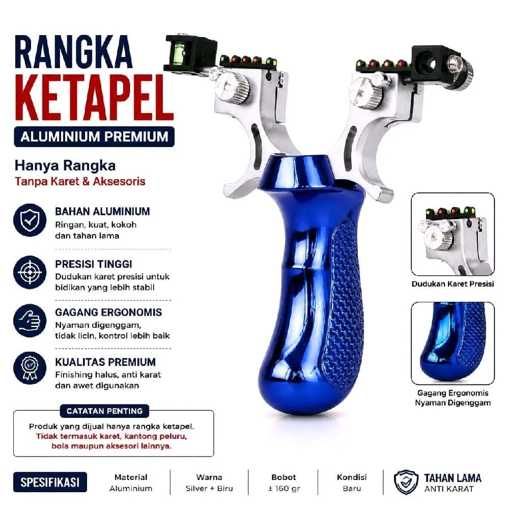 Rangka Ketapel Aluminium Premium Handle Ergonomis | Frame Ketapel Tanpa Karet