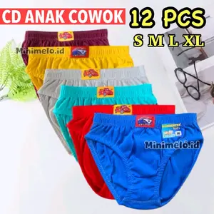 12 Pcs CD Anak Cowok Celana Dalam Laki Laki Polos Label Kartun Pakaian Dalam Anak