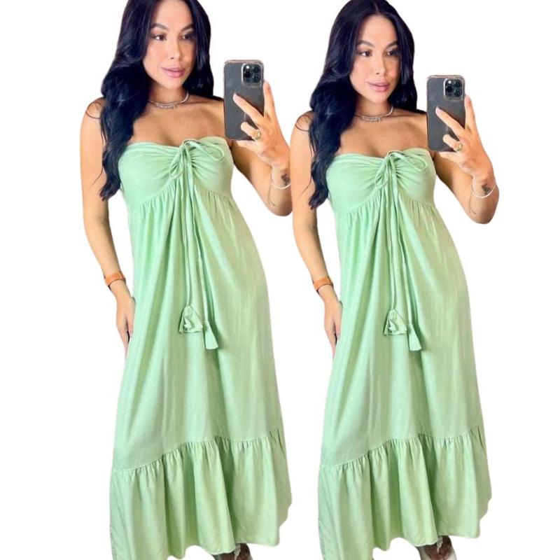 Vestido Longo Tomara que Caia Laço Frontal Ajustável e Conforto Estiloso