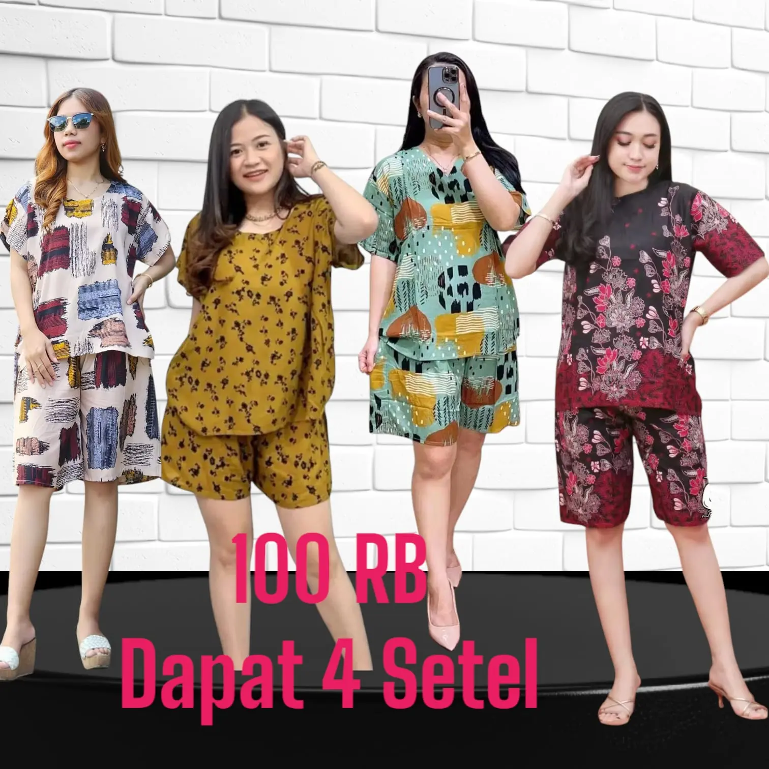 [CUCI GUDANG]100RB 4 SETEL PIYAMA MOTIF BUNGA TERBARU//PIYAMA MURAH//SETELAN PIYAMA MOTIF BATIK Tidur Pendek Wanita