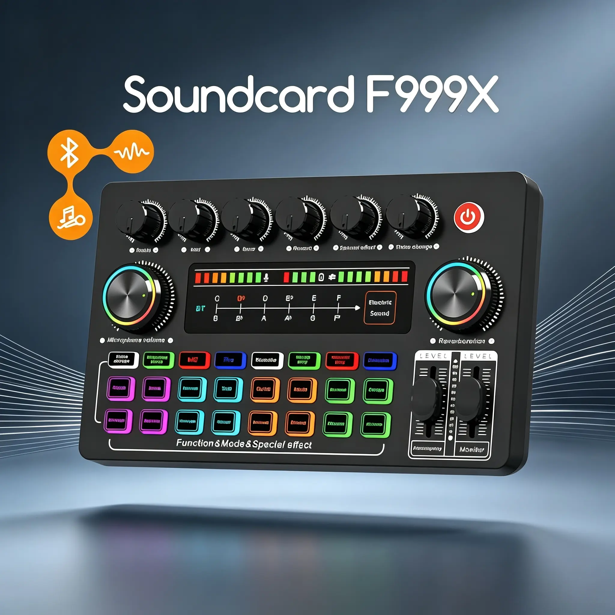 Bonkyo F999X Sound Card 5V LED Touchscreen Efek Terbaru untuk Penyanyi TikTok & Streamer Live Kartu Suara Profesional dengan Prosesor Audio Canggih dan Output Multi-Saluran untuk Live Streaming Karaoke & Rekaman Laptop Portable