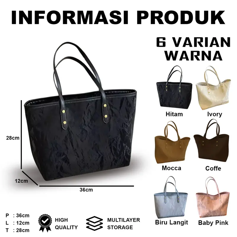 Mawri Totebag Wanita Rosse Fashion Handbag Kuliah Large Capacity Smooth 7