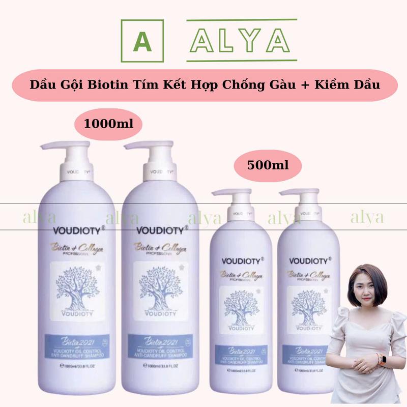 Dầu Gội Xả Biotin Collagen Voudioty Tím 500/1000ml x 2, Giảm Rụng, Kiềm Dầu, Chống Gàu