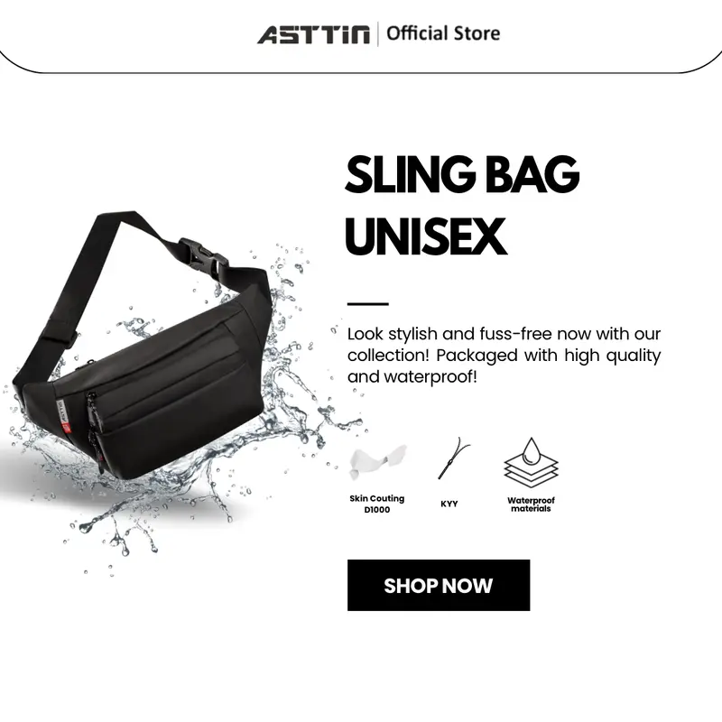 Tas Pinggang Waist Bag Waterproof 017 Asttin Unisex Bimo D1000 Garansi 1 Tahun - Hitam, Cowok Waistbag tas  pinggang  pria 1