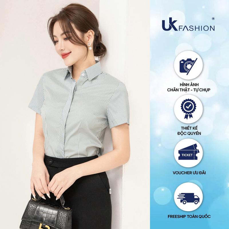 Áo Sơ Mi Nữ Công Sở Thiết Kế UK Fashion Họa Tiết Caro Đẹp Ngắn Tay Vải Hàn Cao Cấp Không Nhăn Nhàu Top NKSM2012010