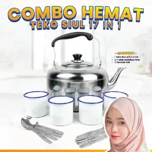 [EXCLUSIVE RACUNNUUNA] PROMO !! Paket Combo Hemat  Whistle Kettle Teko Siul Mug Cantik & Sendok Teh 12Pcs Murah Stainless Steel Multifungsi