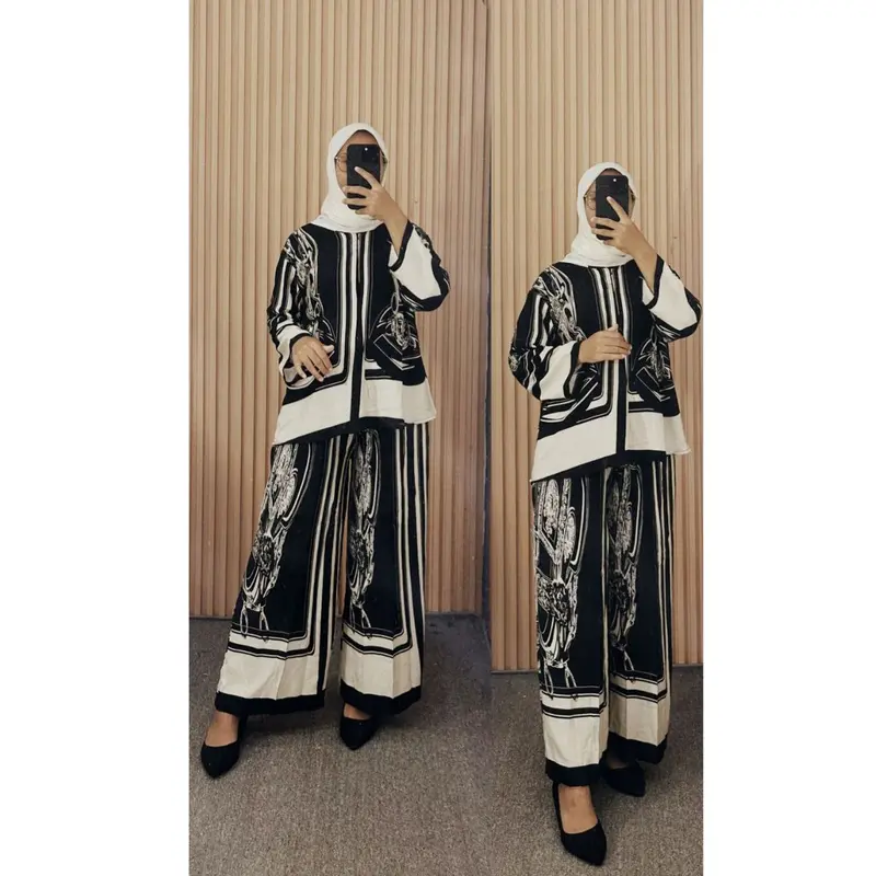 Setelan Wanita Cantika Motif Bunga Ld 110Cm Setelan Bahan Rayon Premium | Setelan Celana Kulot | Setelan Wanita Sablon Motif | Setcel Kemeja | Set Busui 6