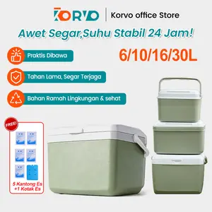 KORVO Cooler Box 6 Liter , 30 Liter ,16Liter , 10 Liter , Cooler Box Outdoor Roda / Kotak Beku Tetap Segar Wadah / Paket es gratis