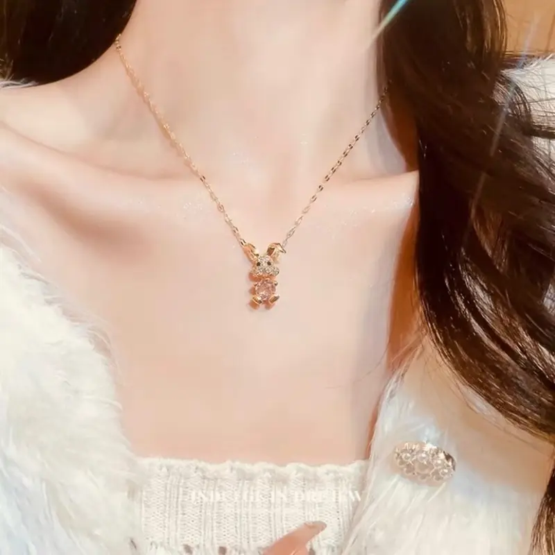 ￼{ COD } Kalung Titanium Wanita Korea Liontin Ruby Kelinci Kalung Wanita Korea Anti Karat Tidak Luntur 0